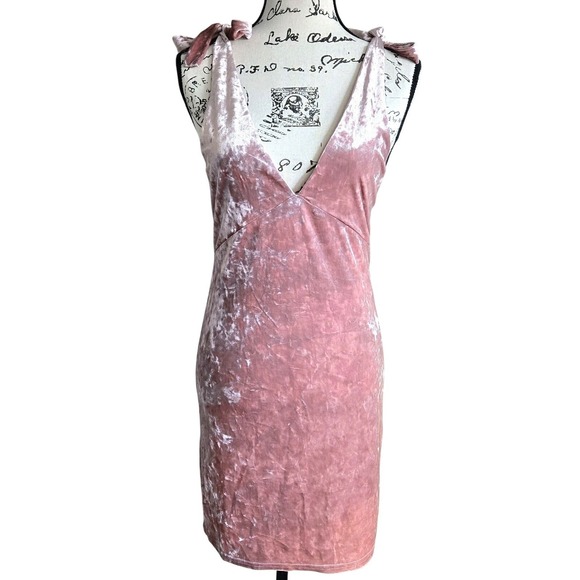 H&M Dresses & Skirts - H&M Pink Mini Dress Sz 2 Crushed Velvet V-neck with Adjustable Straps Sexy Party
